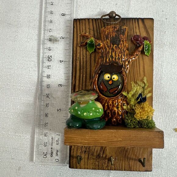 Rock Owl Tree 3 -Key Holder 6" tall Wooden 1980s Vintage Rare from Germany - Picture 5 of 5